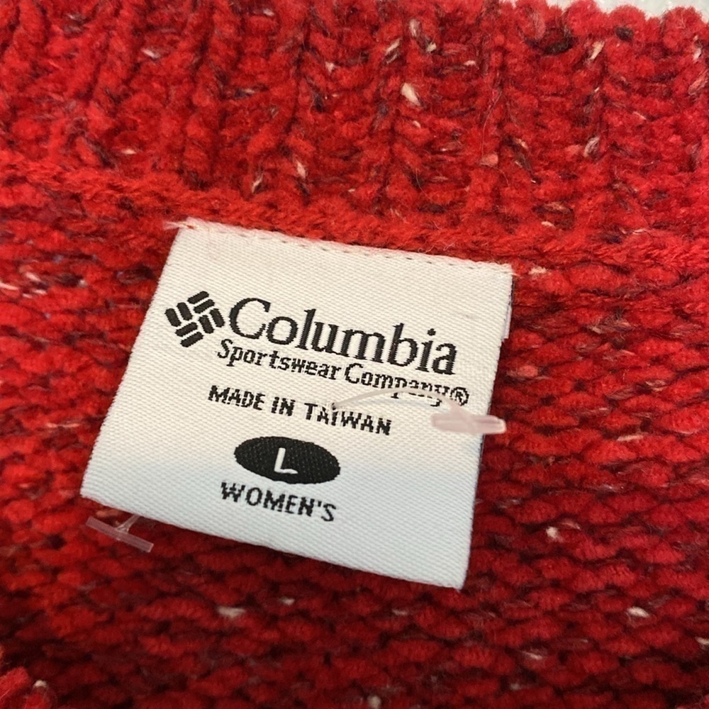 Columbia wool blend red speckled full button down cozy pocket sweater la… - Picture 3 of 10